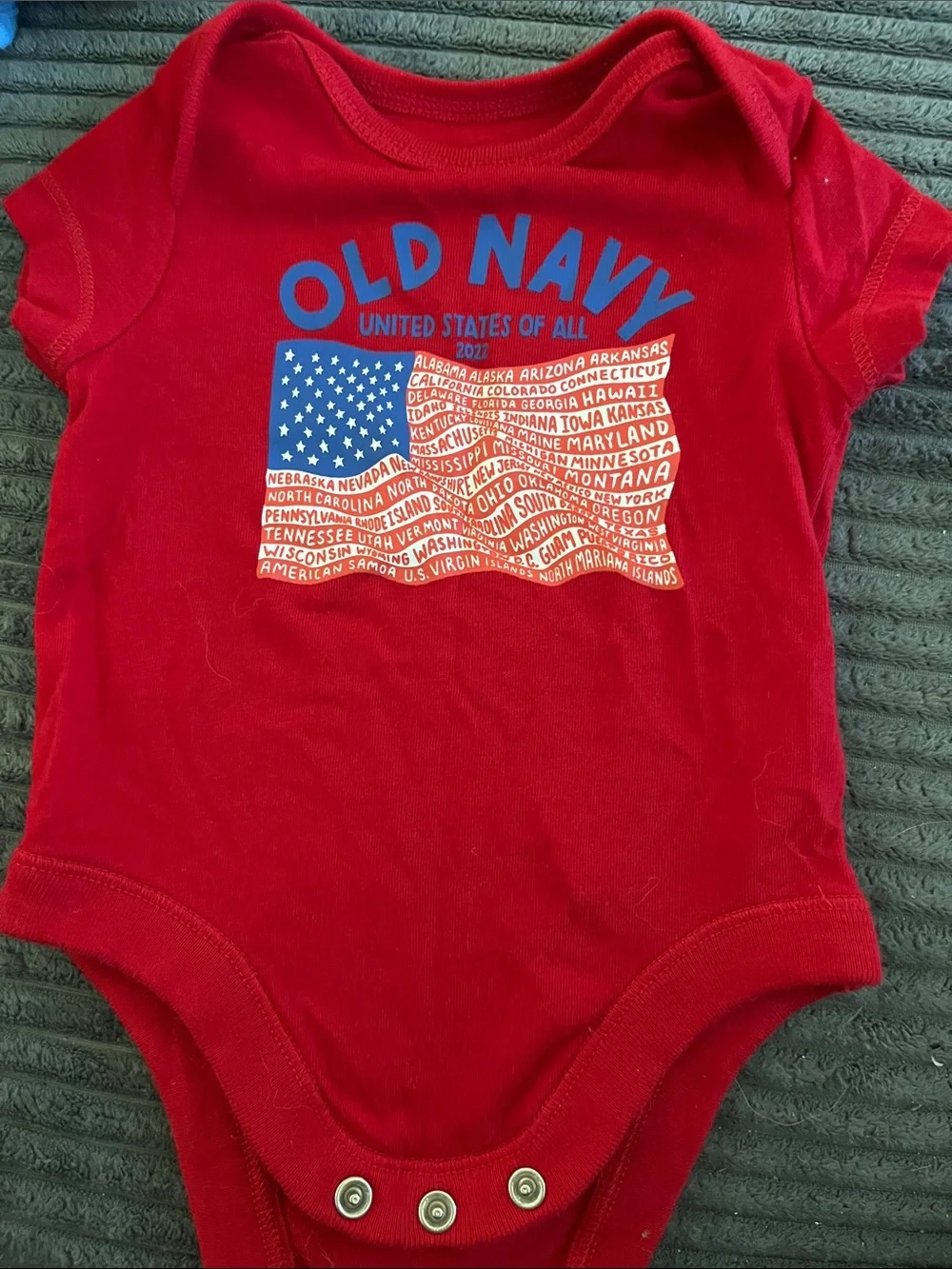 Old Navy Red Baby One-Piece Bodysuit with Blue and White Graphic